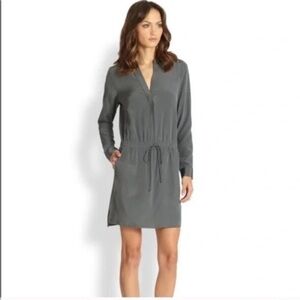 Vince. Slate Grey Long Sleeve 100% Silk Dress Size 12
